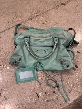 Vintage Balenciaga City bag in turquoise teal/green.